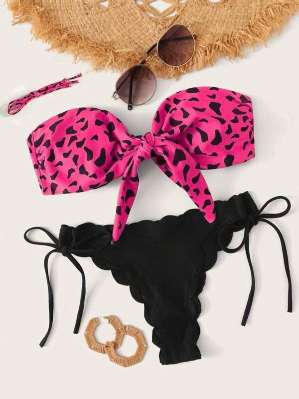 Strapless Scalloped Graphic Print Women's Bikini Set Knot Front (4.86) - Image 3