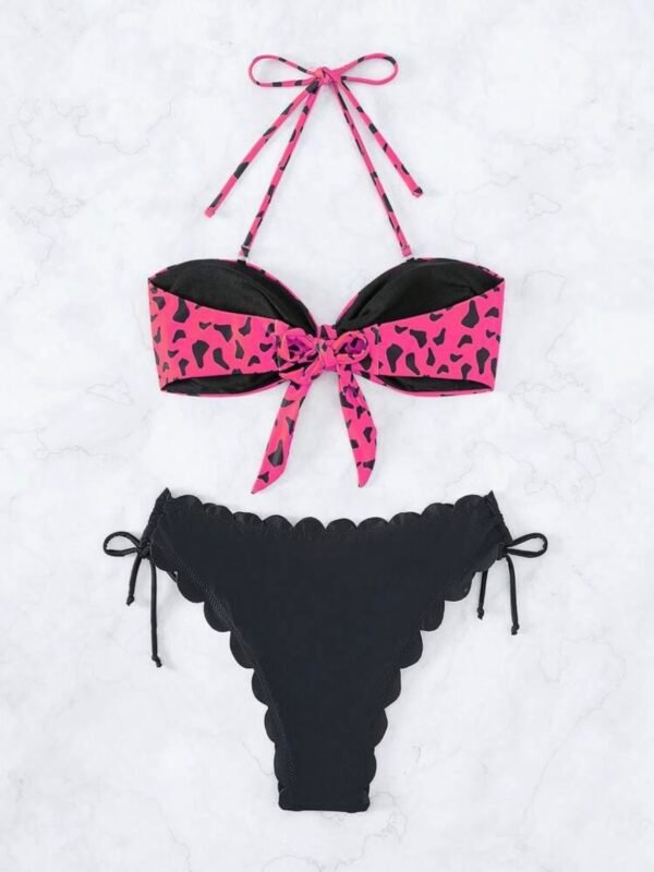 Strapless Scalloped Graphic Print Women's Bikini Set Knot Front (4.86) - Image 4
