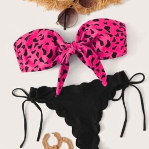 Screenshot Strapless Scalloped Graphic Print Women's Bikini Set Knot Front (4.86)