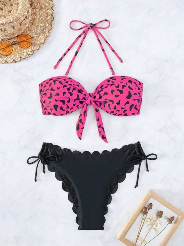 Strapless Scalloped Graphic Print Women's Bikini Set Knot Front (4.86) - Image 5