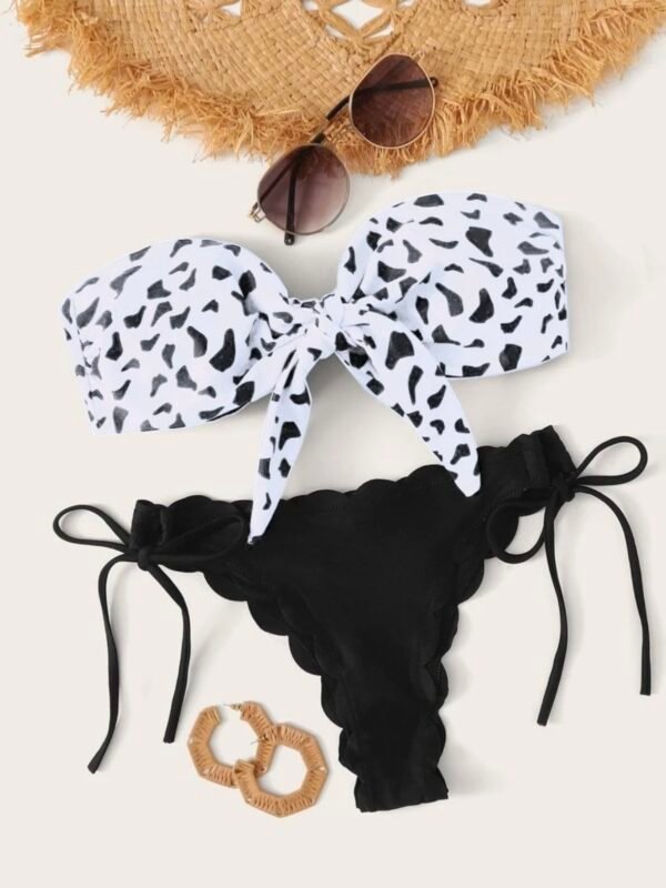 Strapless Scalloped Graphic Print Women's Bikini Set Knot Front (4.86) - Image 6