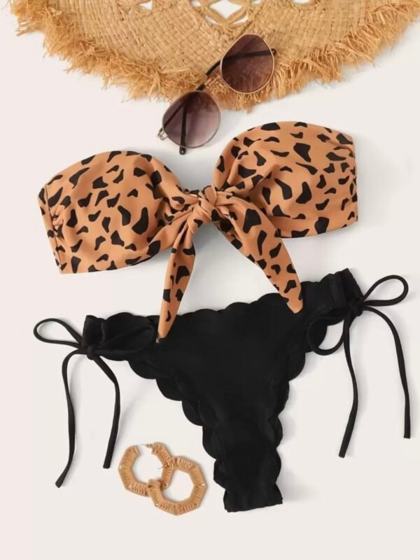 Strapless Scalloped Graphic Print Women's Bikini Set Knot Front (4.86) - Image 8