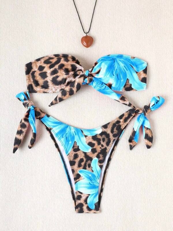 Floral Leopard Strapless Bikini Set For Women Swimsuit (4.94) - Image 5