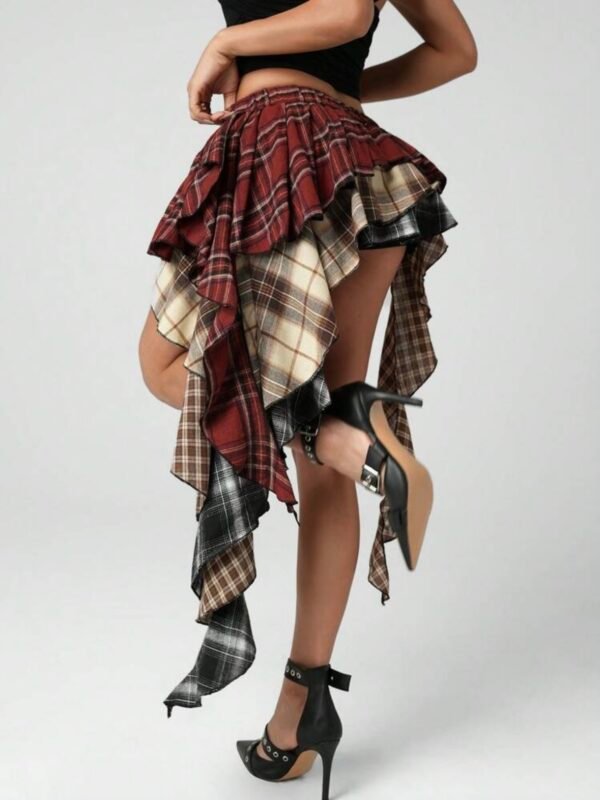 Plaid Patchwork Cake A Symmetrical Checkered Grunge Mini Skirt (4.94)
