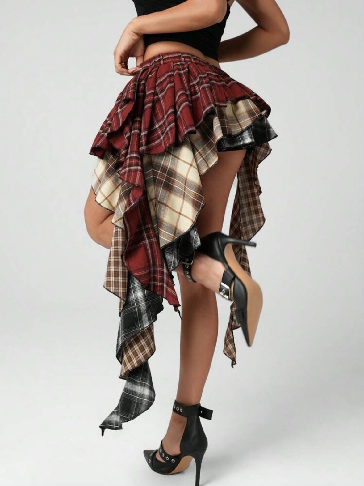 Plaid Patchwork Cake A Symmetrical Checkered Grunge Mini Skirt (4.94)