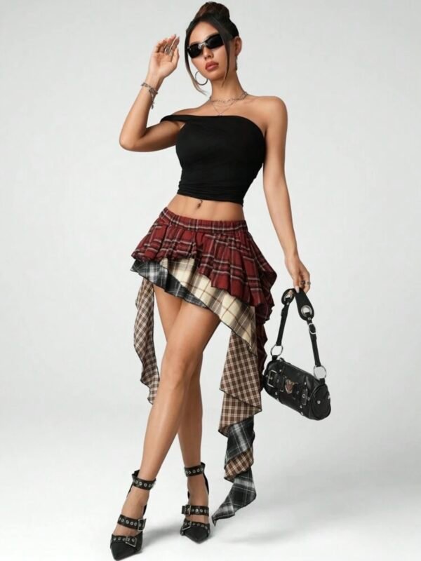 Plaid Patchwork Cake A Symmetrical Checkered Grunge Mini Skirt (4.94) - Image 4