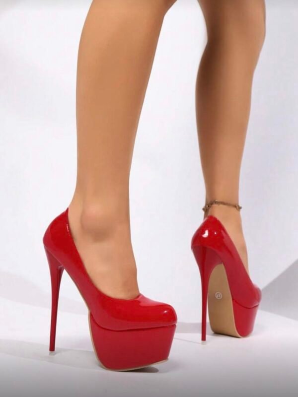 Red PU Leather High Heel Pumps Sexy Super High Platform Heels (5.0) - Image 6