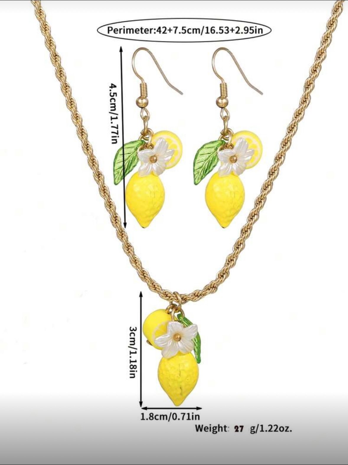 Lemon Jewelry Set Earrings & Necklace (4.91) - Image 3