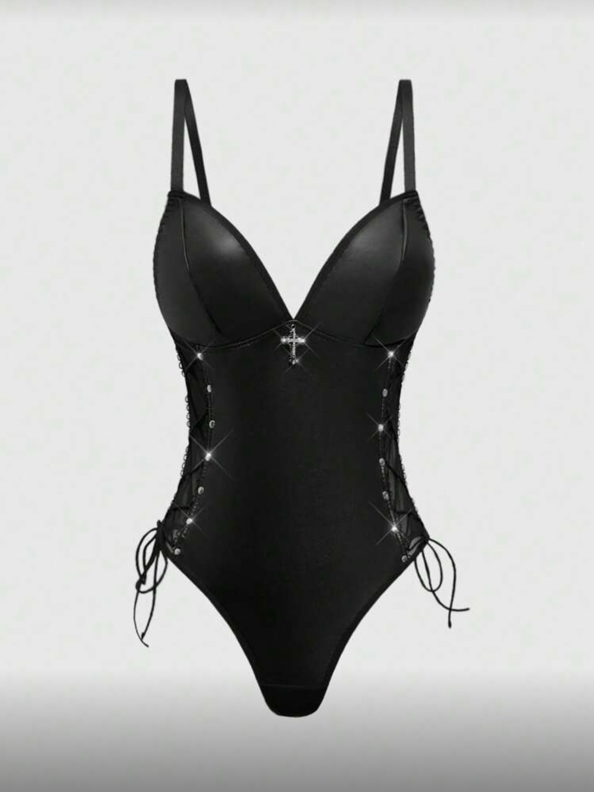 Gothic PU Leather Bodysuit Lace Up Suit With Pendant (4.89)