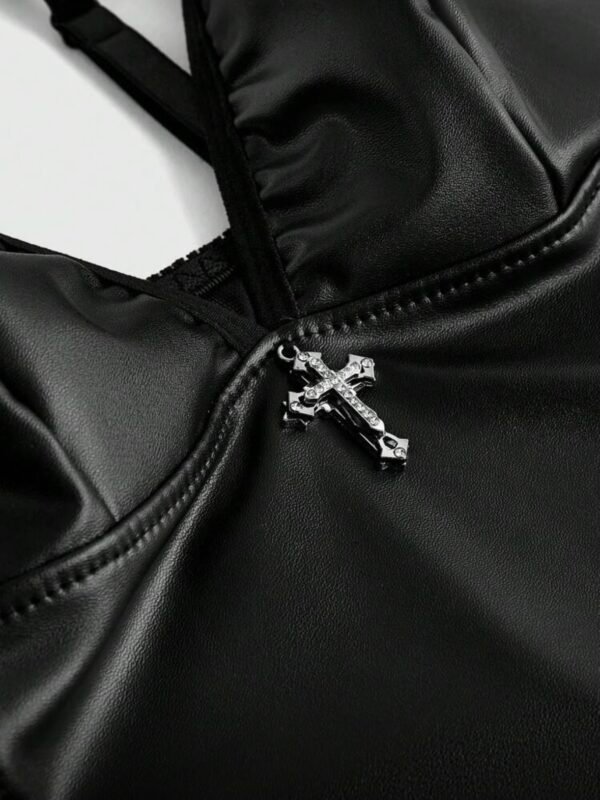 Gothic PU Leather Bodysuit Lace Up Suit With Pendant (4.89) - Image 4