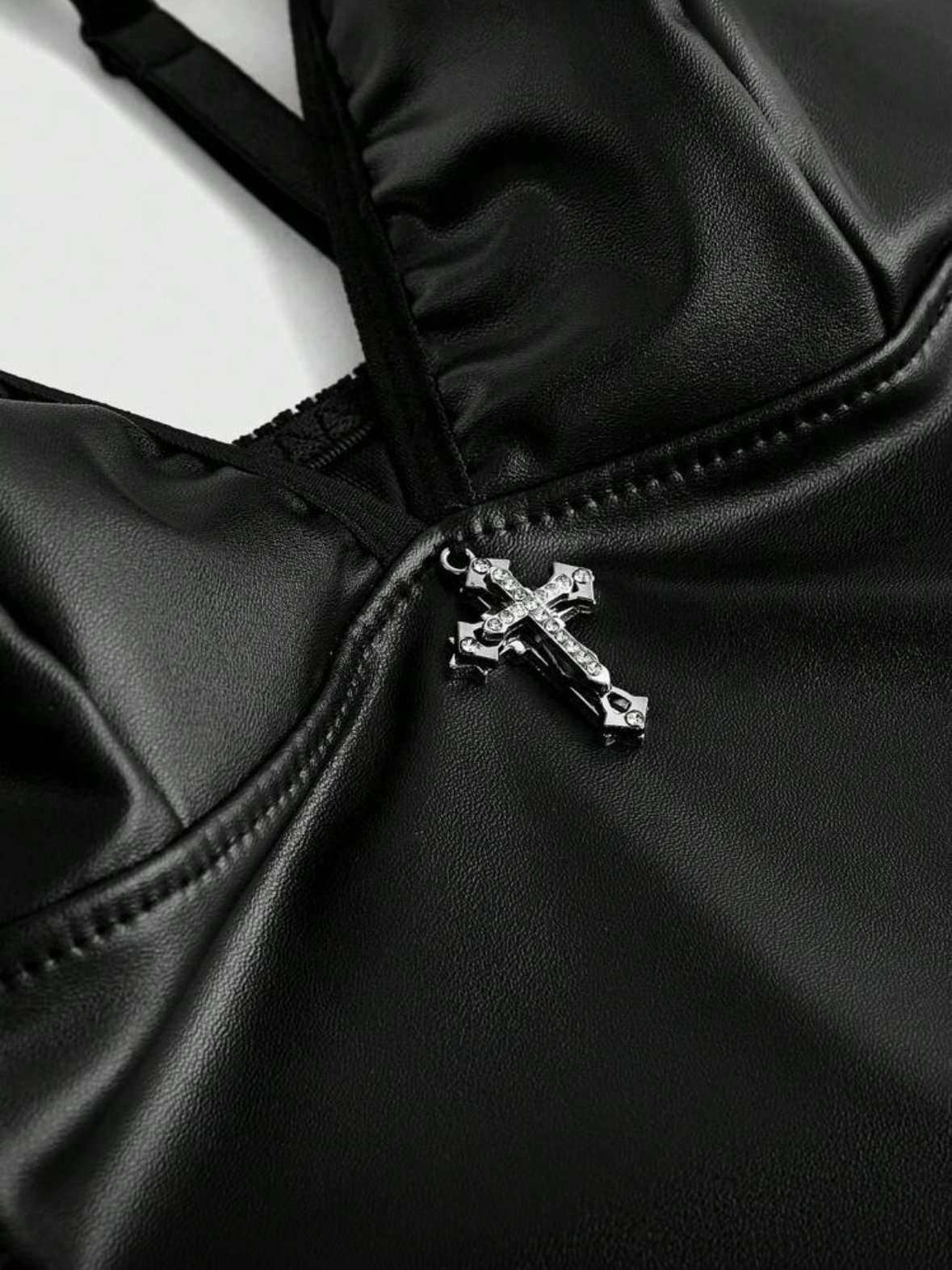 Gothic PU Leather Bodysuit Lace Up Suit With Pendant (4.89) - Image 4