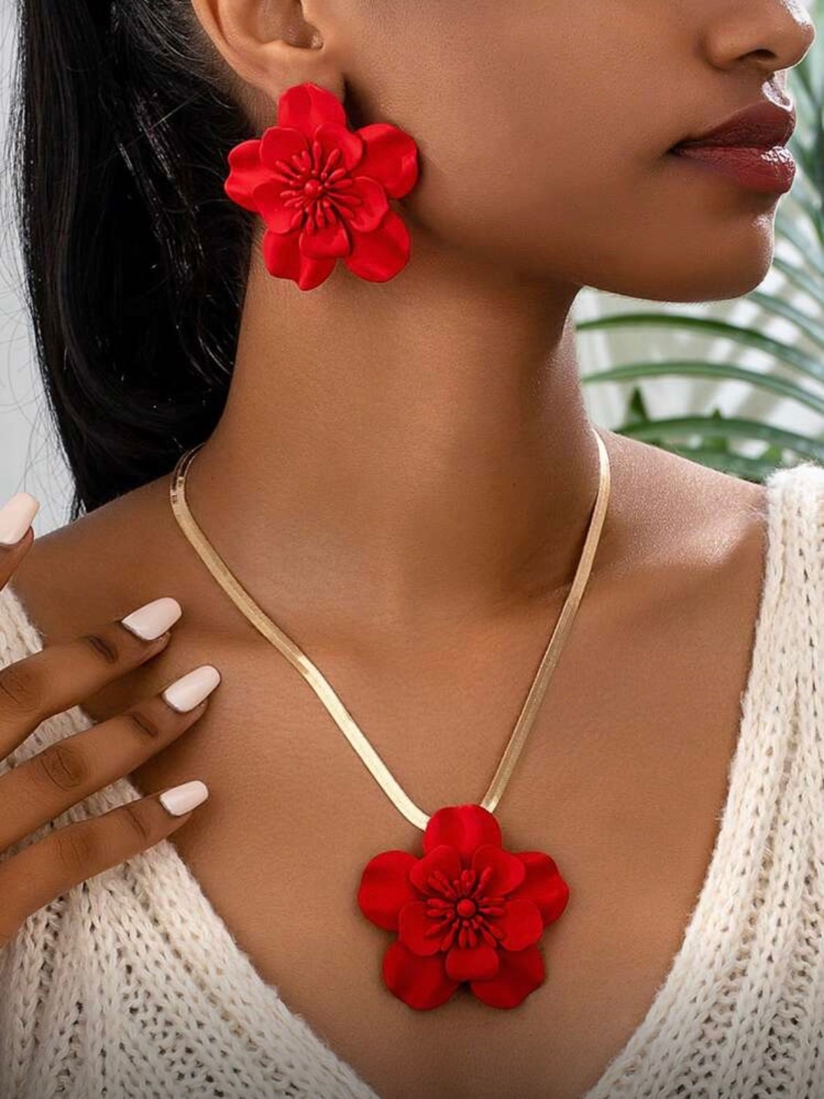Women's Jewelry Set Floral Flower Earrings and Necklace Set (4.95) - Image 4