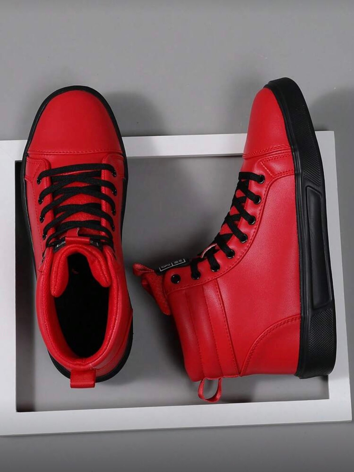 Red Men's High Top Lace Up Shoes (4.84) - Image 4
