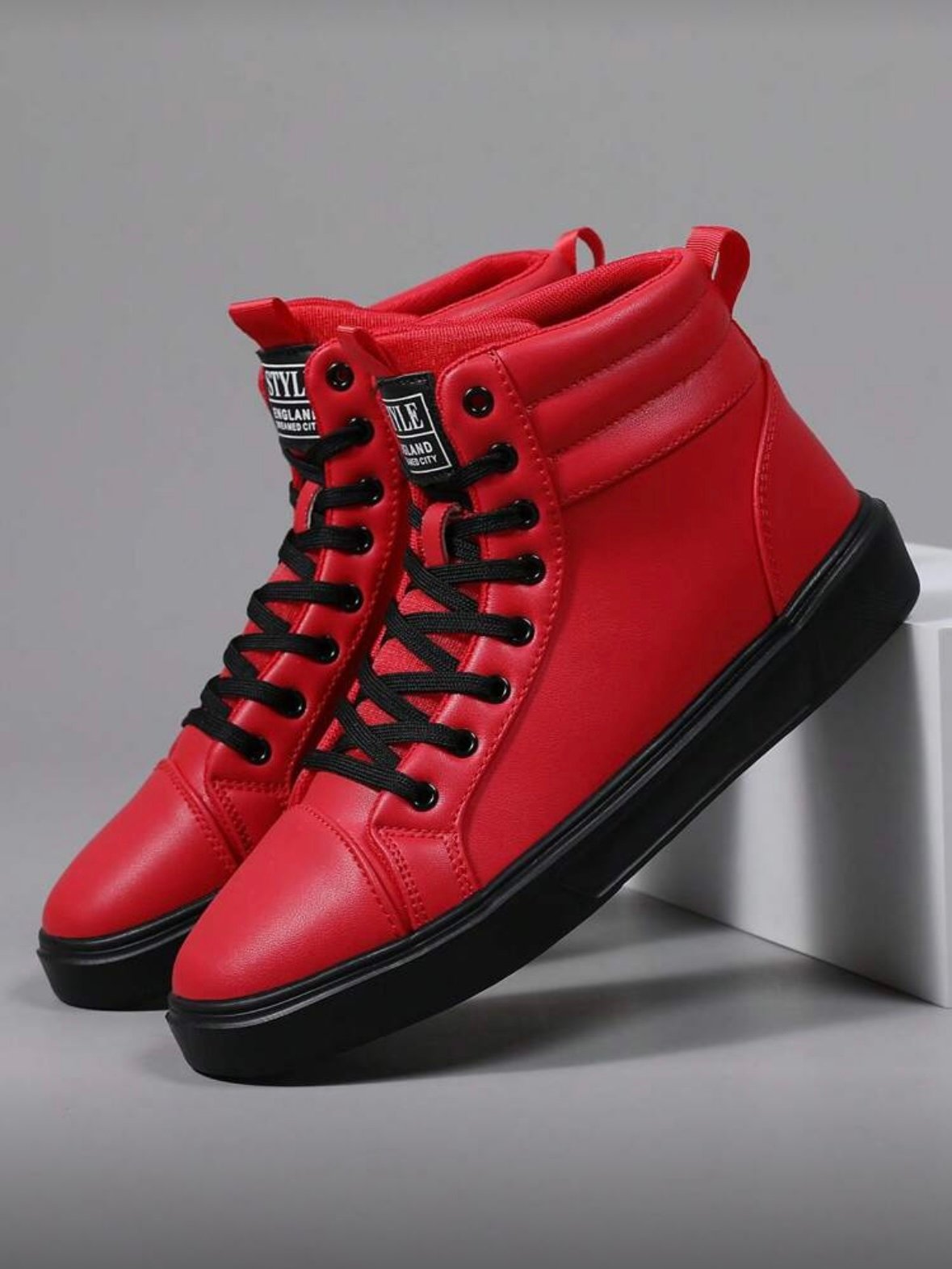 Red Men's High Top Lace Up Shoes (4.84)