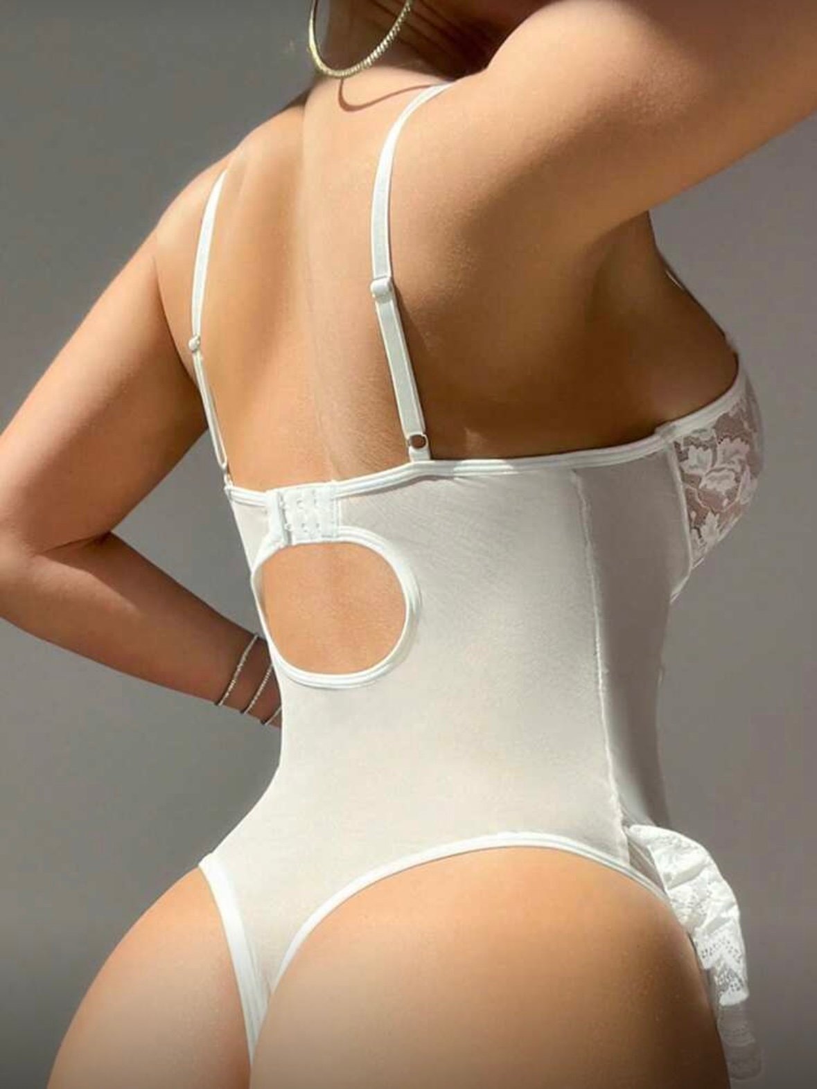 White 3 Piece Set Lace See-Through Lingerie With Ruffle & Garter Belt (4.96) - Image 5
