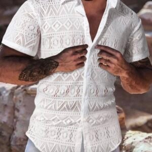Screenshot Hollow Out Men's Short Sleeve Vacation Boho Shirt (4.95)