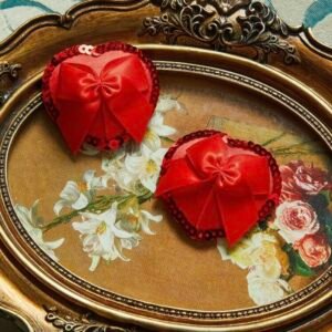 Screenshot Red 2 Pcs Heart & Bow Heart Shaped Sequin Nipple Covers (5.0)