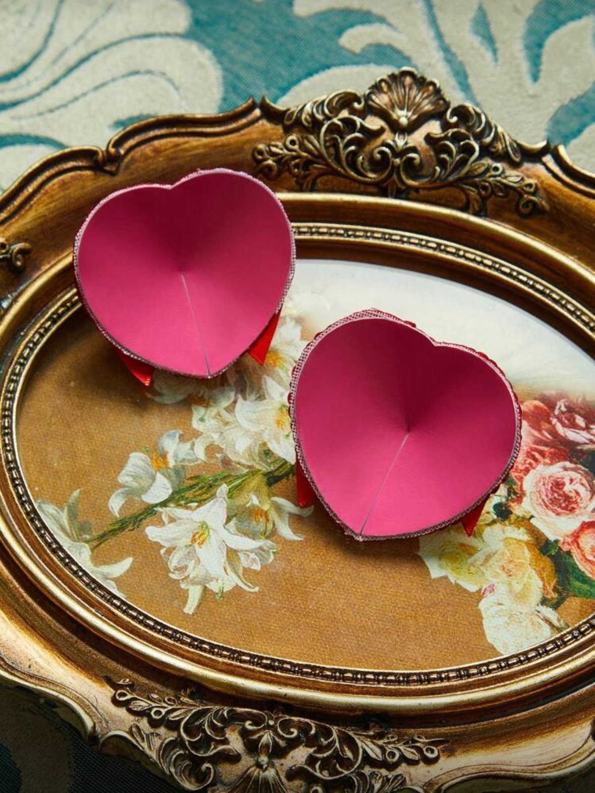Red 2 Pcs Heart & Bow Heart Shaped Sequin Nipple Covers (5.0) - Image 4