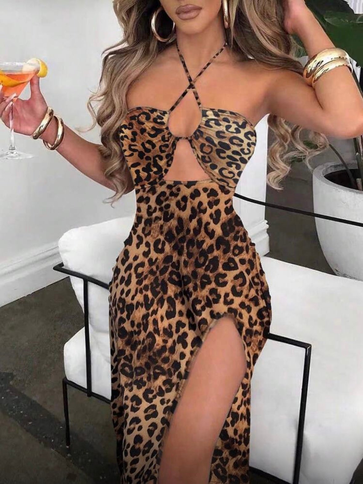 Leopard Sleeveless Women's Sexy Halter Dress (4.94)