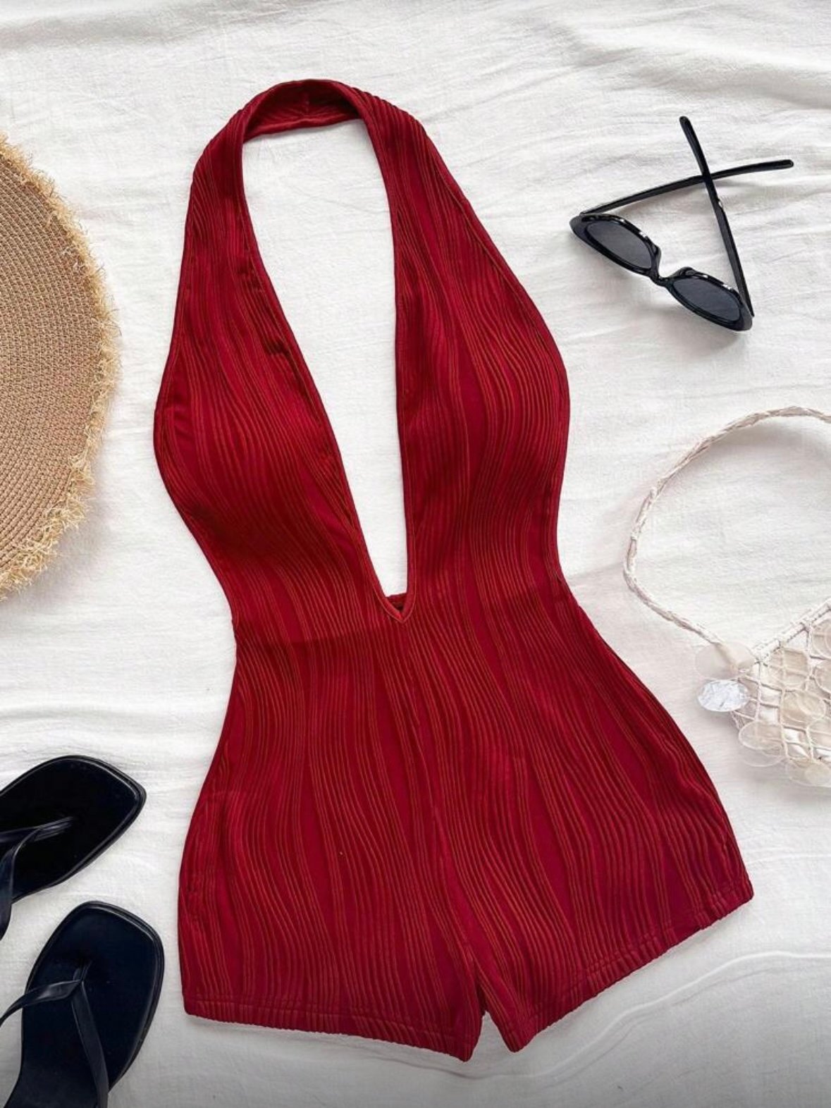 Red Sexy Fitted Romper For Women (4.86)