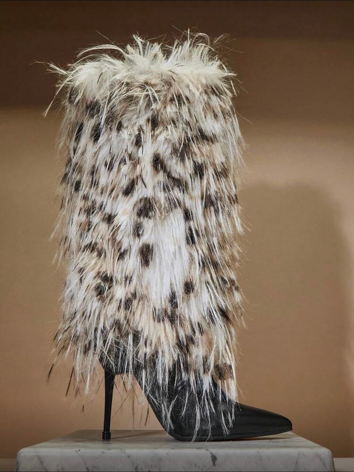 Leopard Furry Feathery Stiletto Women's Sexy Heeled Boots (5.0) - Image 8