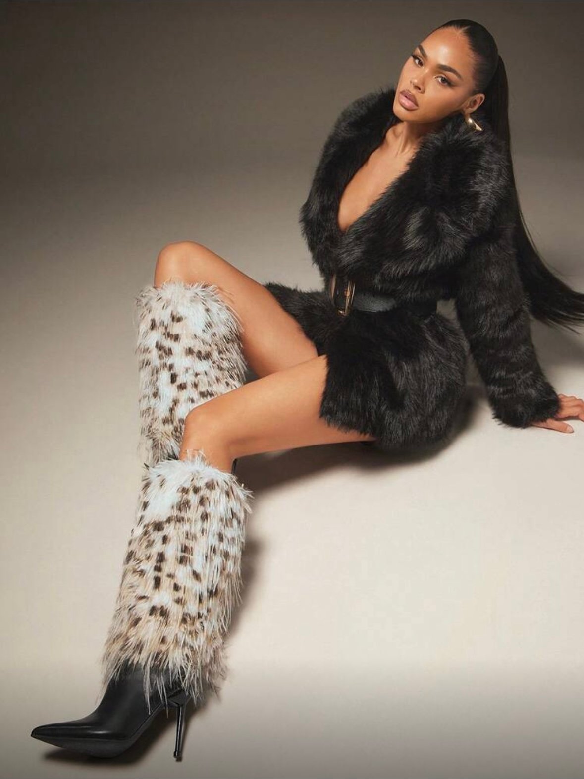 Leopard Furry Feathery Stiletto Women's Sexy Heeled Boots (5.0) - Image 6