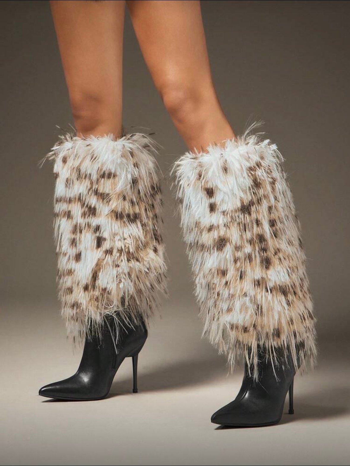 Leopard Furry Feathery Stiletto Women's Sexy Heeled Boots (5.0) - Image 7