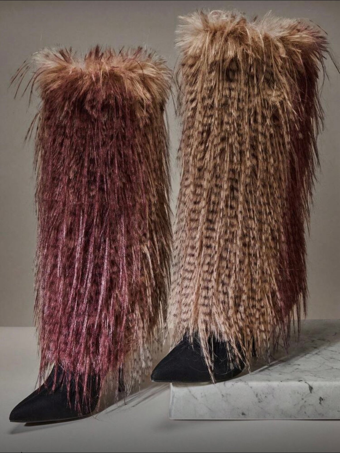 Leopard Furry Feathery Stiletto Women's Sexy Heeled Boots (5.0) - Image 3