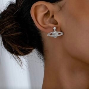 Screenshot Rhinestone Planet Earrings In Color Silver (4.92)